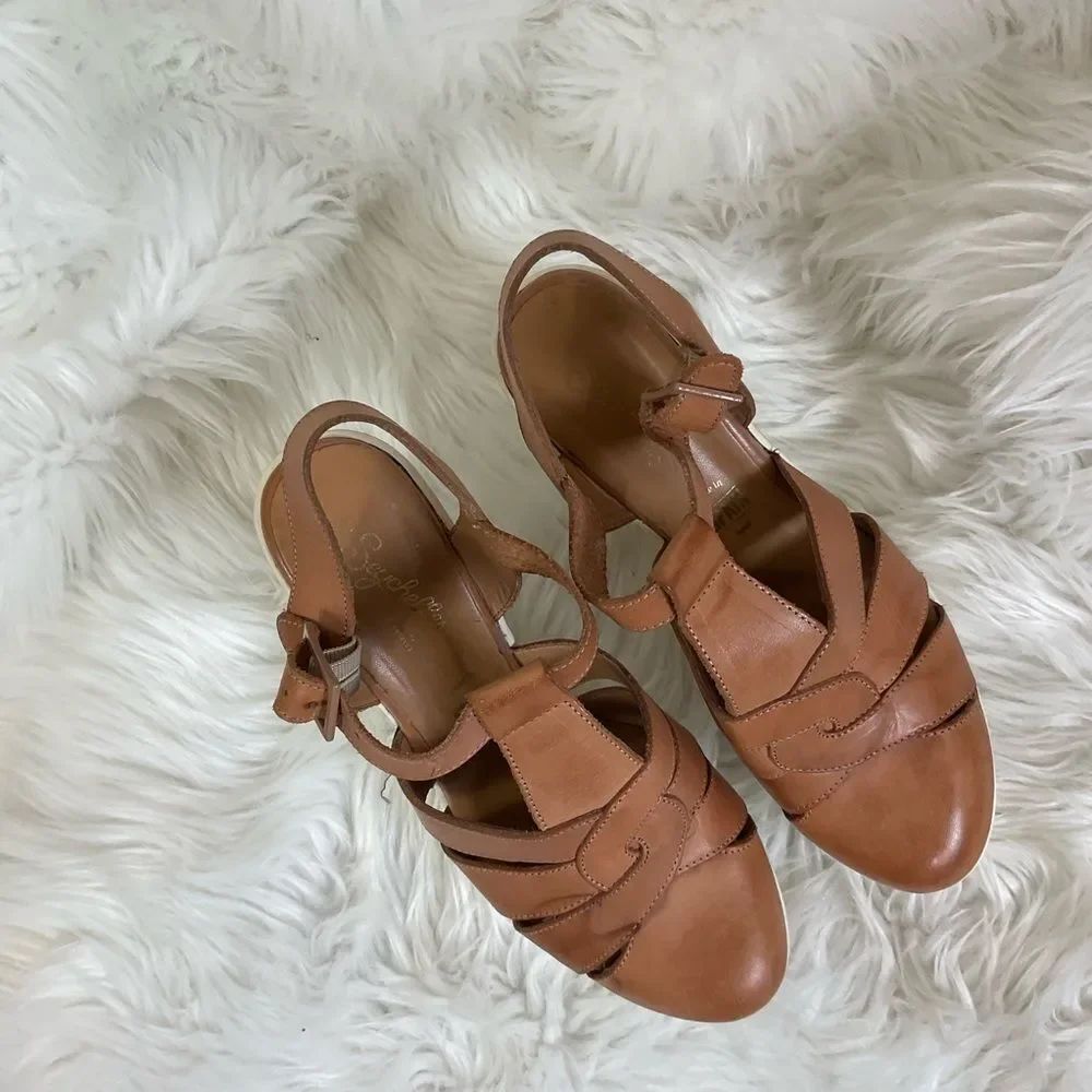 Seychelles Y2K Brown White Bright Lights Fisherman Leather Wedge Sandals Size 9